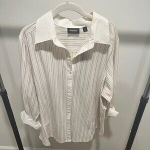 Gold and Off-White Stretchy Collared Button-Up